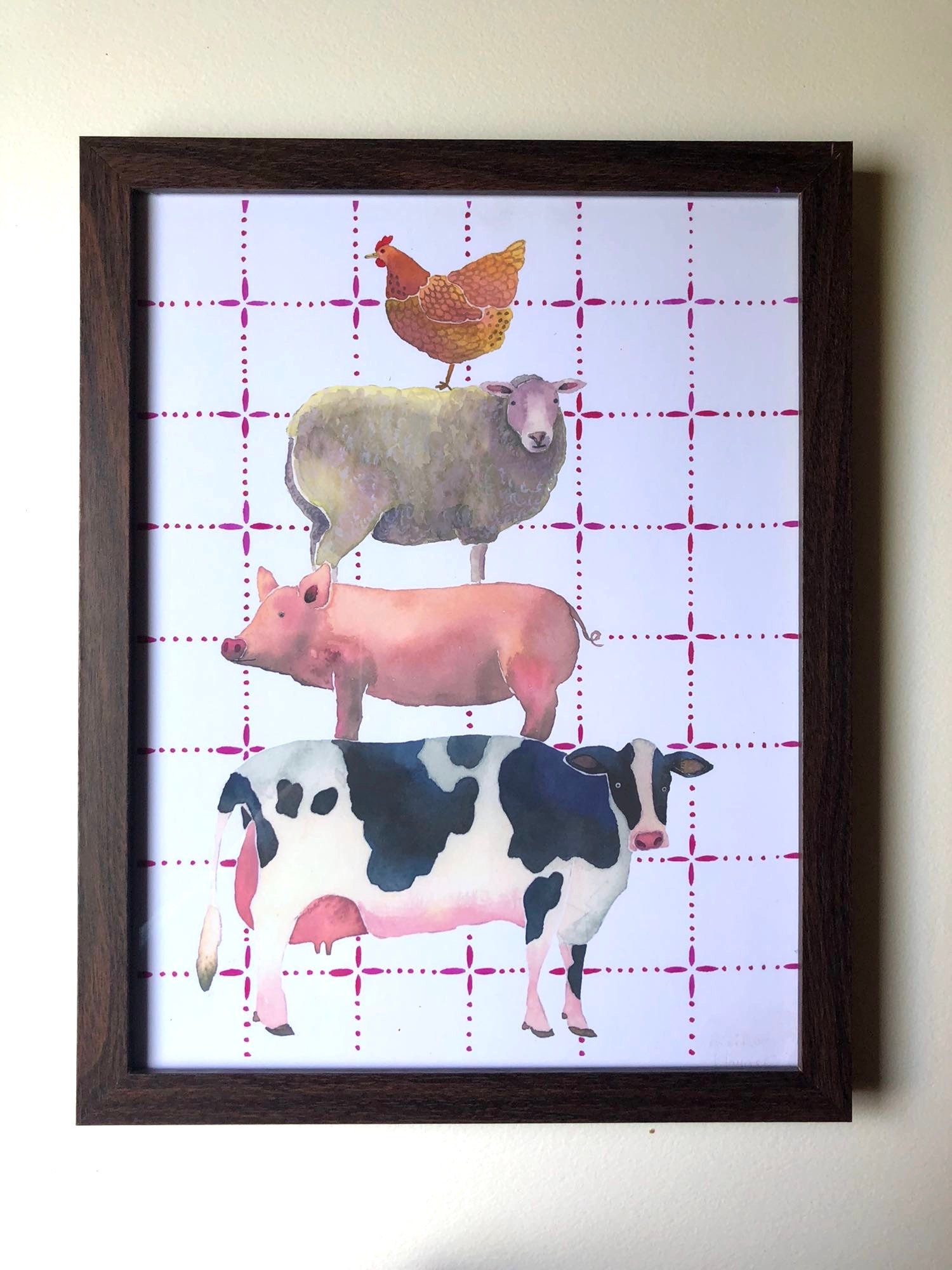 Farm Animal Art Print Animal Lover Art Kitchen Decor | Etsy