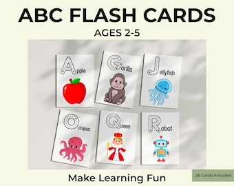 Alphabet Flash Cards for Toddlers | ABC Printable Cards | Preschool Learning Activity | Homeschool Educational Tool | Kids Letter Cards