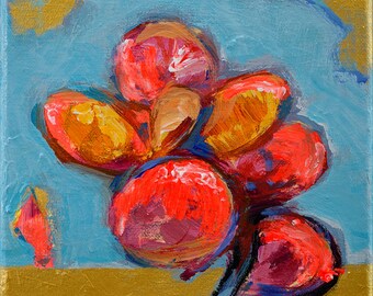 Knoppenschilderij, origineel abstract acrylschilderij op canvas, 15 x 15 cm, gemakkelijk op te hangen