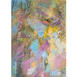 Charming butterfly wall decor, butterfly decor, meadow painting, farmhouse wall art, 140 x 100 cm