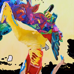 Obra maestra de la mitología: Pintura de Ícaro, Decoración de la pared de la mitología, Pintura acrílica original, Pintura de lienzo original, 100 x 100 cm