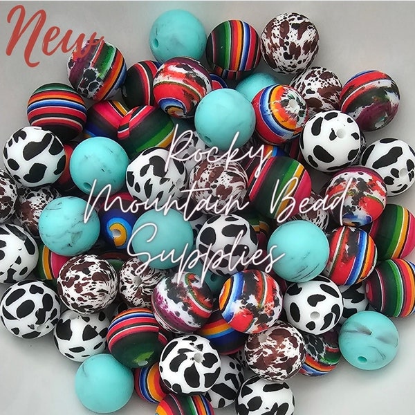15mm Western serpe cow printed bead mix- 15 mm Silicone bead Mix- Silicone wholesale bulk beads