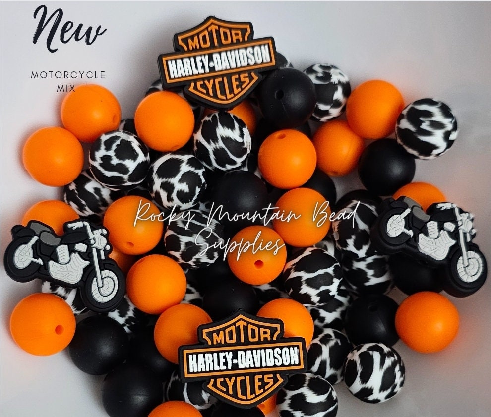 Harley Ride Silicone Bead Mix, Set of 24, Bulk Mix of Silicone Beads,  Silicone Beads, Beaded Pens, Keychain, Beads for Pens, Pen Beads 