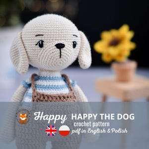 犬のかぎ針編みパターン - 英語とポーランド語の PDF ガイド。初心者にも上級者にも最適です。今すぐダウンロードして、かわいいかぎ針編みのおもちゃを作りましょう。
