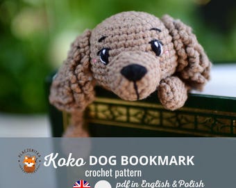 Dog bookmark crochet pattern - Polish/English - PDF -  make your amigurumi book holder, mark design for beginners, Cocker Spaniel toy