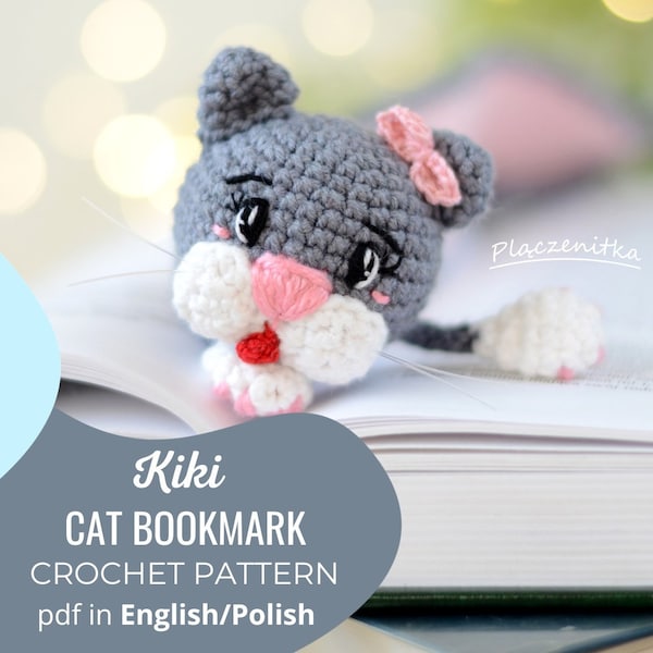Modèle au crochet - Polonais/anglais - PDF - Modèle de marque-page au crochet chat, amateurs d'amigurumi, support de livre au crochet, conception de marque de chaton
