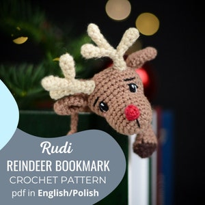 Reindeer crochet bookmark pattern in English/Polish, back to school present, Christmas idea gift, reading spot saver, page marker for book