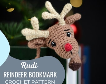 Reindeer crochet bookmark pattern in English/Polish, back to school present, Christmas idea gift, reading spot saver, page marker for book