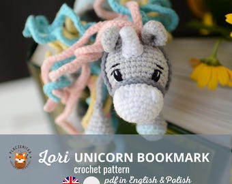 Crochet bookmark unicorn, pattern English/Polish, love read and horse,  design for beginners, book lovers present, gift for children