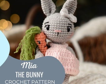 The bunny little toy -  crochet pattern - Polish/English - PDF, small mascot for baby, birthday gift for granddaughters, Baby room decor