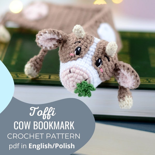 Patron au crochet - Polonais/Anglais - PDF - Marque-page vache au crochet, design amigurumi