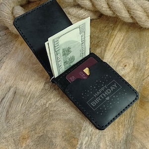 Portafoglio con fermasoldi personalizzato con tasca portamonete, bottone automatico, portafoglio da uomo in pelle, portafoglio minimalista, portafoglio sottile. Portafoglio con fermasoldi personalizzato