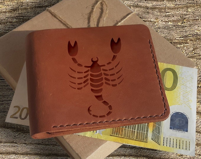 Scorpio Gifts. Personalized Leather Wallet. Engraved Scorpio Wallet. Astrology Gifts Scorpio. Scorpio Zodiac Gifts. Scorpio Birthday Gift