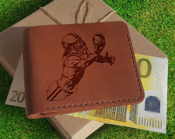 Personalized Wallet. Football Gift. Engraved Football Player Wallet. Minimalist Front Pocket Leather Wallet for Men. Custom Bifold Wallet