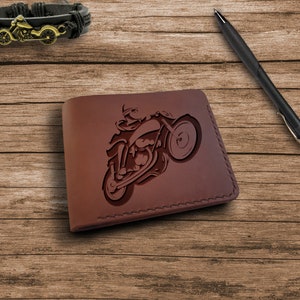 Motorcycle Gifts for Men, Personalized Wallet, Engraved Best Leather Bifold Cute Wallet for Men, Custom Slim Front Pocket Biker Wallet