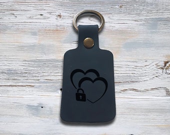 Valentines Day Gift. Key Chain with Custom Engraved Text or Monogram or Name. Leather Key Ring. Leather Key Fob. Keychains for Women or Men