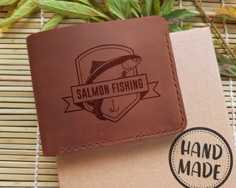 Personalized Wallet. Engraved Custom Real Leather Men Slim Bifold Wallet. Fly Fishing Gift for Husband. Boyfriend Birthday Gift. Cute Wallet
