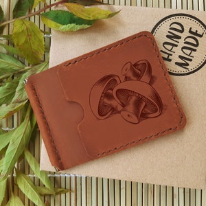 Billetera Mushroom. Cartera de cuero Money Clip. Soporte de tarjeta de crédito Thin Bifold personalizado. Slim Wallet para Hombres. Regalos para hombres que lo tienen todo