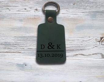 Personalized Leather Keychain.  Custom Key Fob Key Chain. Key Ring Text or Initial or Name. Keychain for Boyfriend. Car Drive Safe Keychain