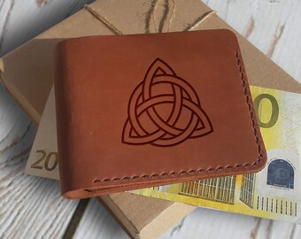 Personalized Wallet. Custom Leather Wallet. Engraved Triquetra Wallet. Gifts for Men Who Have Everything. Personalized Leather Gift for Him