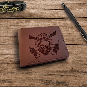 Cartera de bombero regalo de cumpleaños para él. Cartera de Piel Personalizada. Cartera plegable delgada personalizada grabada. Cartera Bombero Regalo Bombero