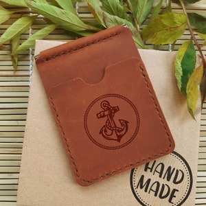 Clipe de dinheiro náutico. Presentes para homens que têm tudo. Carteira de couro com clipe para dinheiro. Carteiras finas personalizadas para titular de cartão de crédito bifold para homens