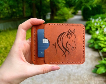 Leather Money Clip Wallet. Mens Card Wallet with Money Clip. Slim Wallet Horse Lover Gift. Horse Owner Gift. Horse Wallet. Equestrian Gift