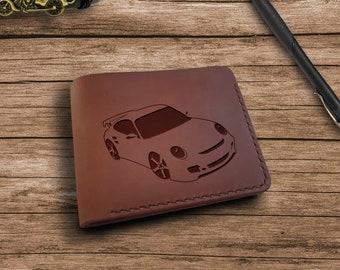 Porsche 911 engraved Leather Wallet merchandise gift present classic 