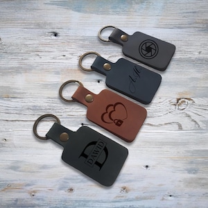 Personalized Leather Cute Keychain. Custom Engraved Keychains with Initial or Name etc. Monogram Key Chain. Leather Key Fob for Women or Men