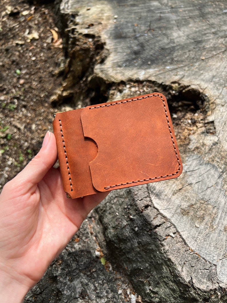 Leather Money Clip Wallet. Mens Wallet with Money Clip. Slim Wallet for Men. Minimalist Front Pocket Card Wallet. Groomsmen Money Clip