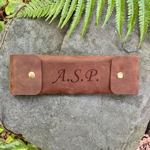 Personalized Brown Leather Pencil Case: Custom Engraved Pen Pouch