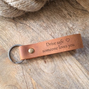 Personalized Leather Keychain: Engraved Drive Safe Key Ring for Men
