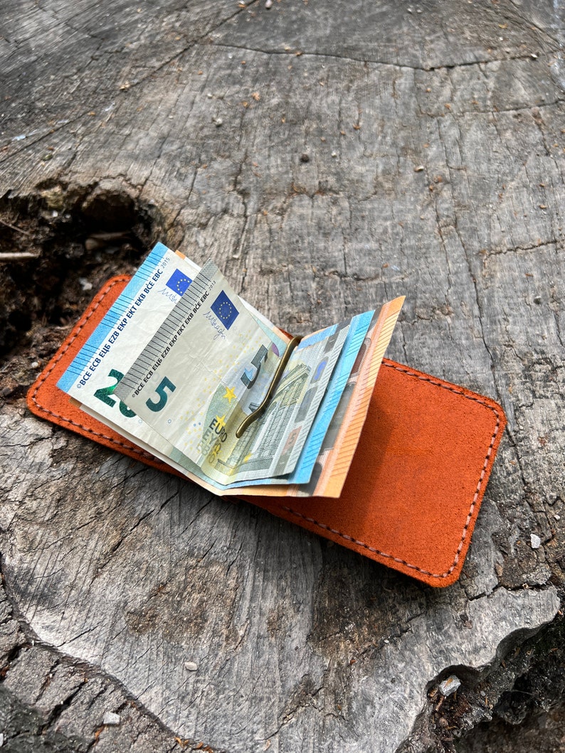 Leather Money Clip Wallet. Mens Wallet with Money Clip. Slim Wallet for Men. Front Pocket Card Wallet. Engraved Lynx Money Clip Wallet image 4