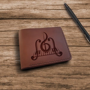 Regalo para profesores de música. Billetera personalizada. Billeteras delgadas plegables de cuero grabadas a medida para hombres. Regalos para músicos. Regalo para estudiantes de música. Regalo de piano