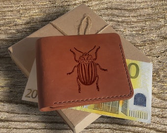 Gifts for Men Who Have Everything. Personalized Wallet. Engraved Beetle Wallet. Custom Front Pocket Leather Wallet. Cute Wallet. Bug Gifts