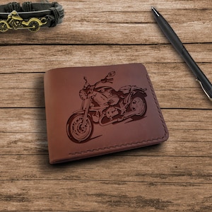 Gepersonaliseerde portemonnee motorfiets cadeau motorfiets gepersonaliseerde motorfiets cadeau gegraveerde leren portemonnee voor mannen aangepaste slanke portemonnee