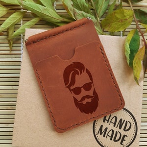 Cartera de cuero grabada Money Clip. Pequeño personalizado delgado hombre bolsillo delantero slim card wallet. Regalo para papá. Regalo para el esposo. Regalo de novio