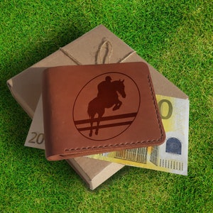 Engraved Horse Rider Leather Wallet: Personalized Bifold Wallet