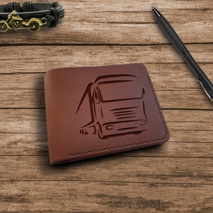 Regalos de camionero. Monedero personalizado. Carteras de cuero de grano completo grabadas para hombres. Cartera minimalista slim personalizada. Regalos para conductores de camiones