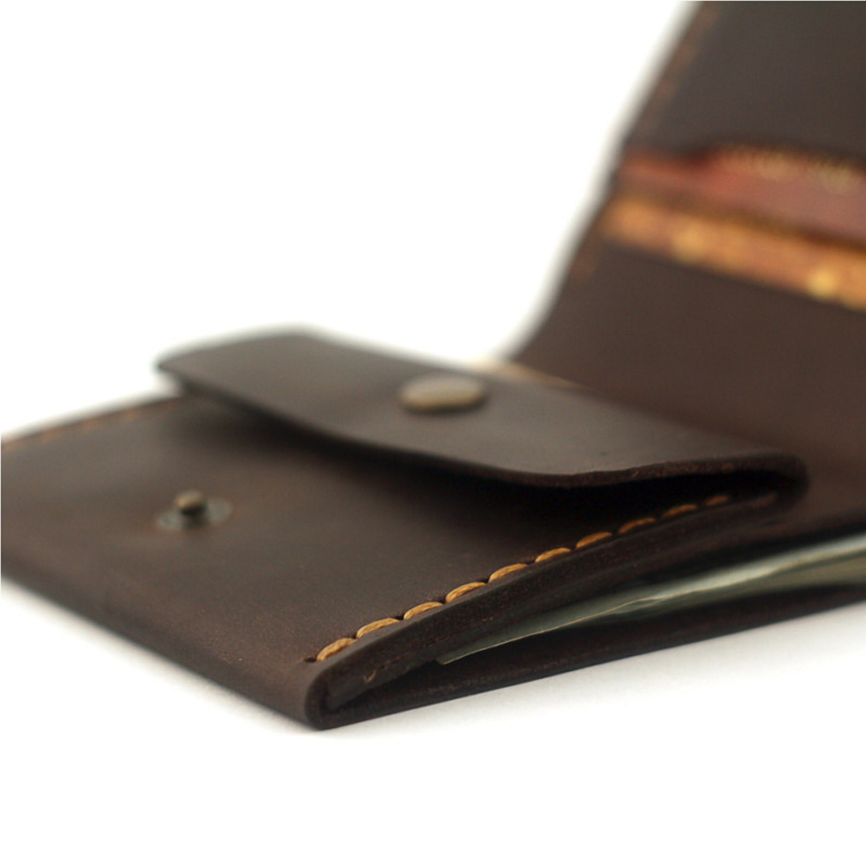 Brown leather handmade wallet with money clip by Luniko. Vintage Series