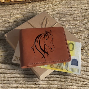 Personalized Leather Horse Wallet: Engraved Equestrian Gift