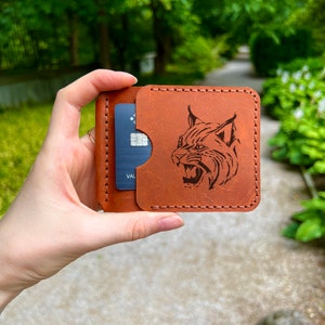 Leather Money Clip Wallet. Mens Wallet with Money Clip. Slim Wallet for Men. Front Pocket Card Wallet. Engraved Lynx Money Clip Wallet
