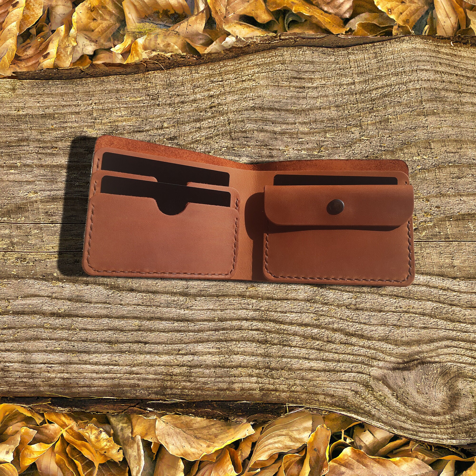 Personalized Leather Wallet. Engraved Wallet. Custom Slim Bifold