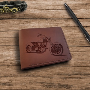 Monedero personalizado. Grabado Full Grain Leather Slim Bifold Wallet para Hombres. Bolsillo delantero personalizado Billetera de motociclista pequeña Regalos de motocicleta para hombres