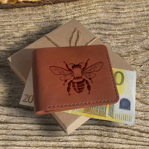 Regalos de abejas. Billetera de cuero personalizada. Regalo de apicultor. Billetera bonita. Billetera con abejas grabadas. Billetera minimalista delgada y plegable personalizada para hombres