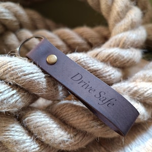 Personalized Leather Keychain: Drive Safe, Custom Initial Key Ring