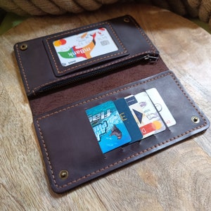 Cartera larga personalizada para hombre. Cartera larga de cuero personalizada. Cartera de viaje larga grabada a mano. Cartera de mano. Monedero largo.