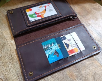 Personalized Long Wallet for Men.  Custom Long Leather Mens Wallet. Engraved Long Handmade Travel Wallets Clutch Wallet. Cute Long Wallet
