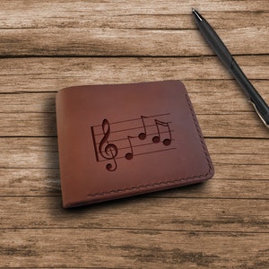 Regalos para músicos. Monedero personalizado. Carteras slim bifold de cuero personalizada grabadas para hombres. Regalo para estudiantes de música. Regalo del profesor de música. Regalo de piano