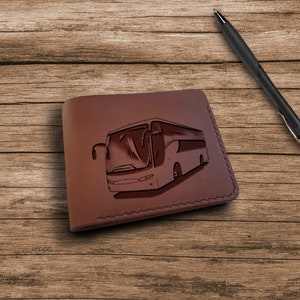 Engraved Leather Wallet: Personalized Slim Bifold, Bus Driver Gift